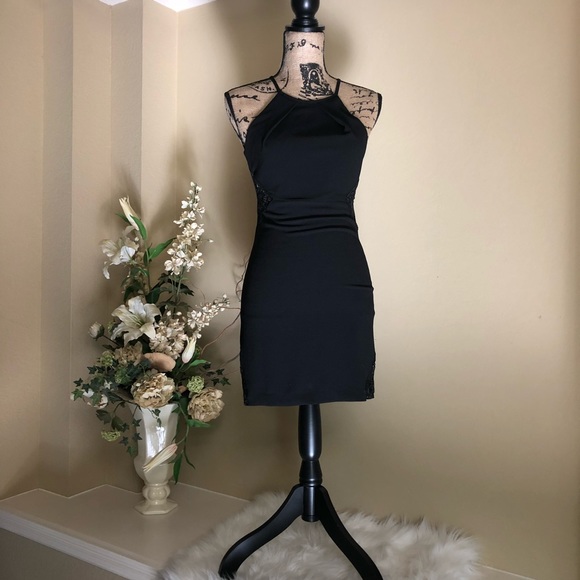Teeze Me Dresses & Skirts - Black halter dress lace side size1 brand:Teeze me